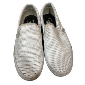 Vans White Perforated Slip-On Shoes Mens Size 9 Minimalist Casual Skateboarding